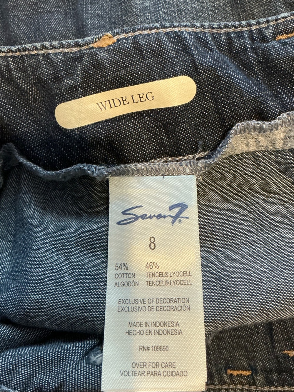 Seven7 Dark Blue Light Tencel Denim Cropped Wide Legged jeans with Gold Logo EUC - Picture 9 of 12